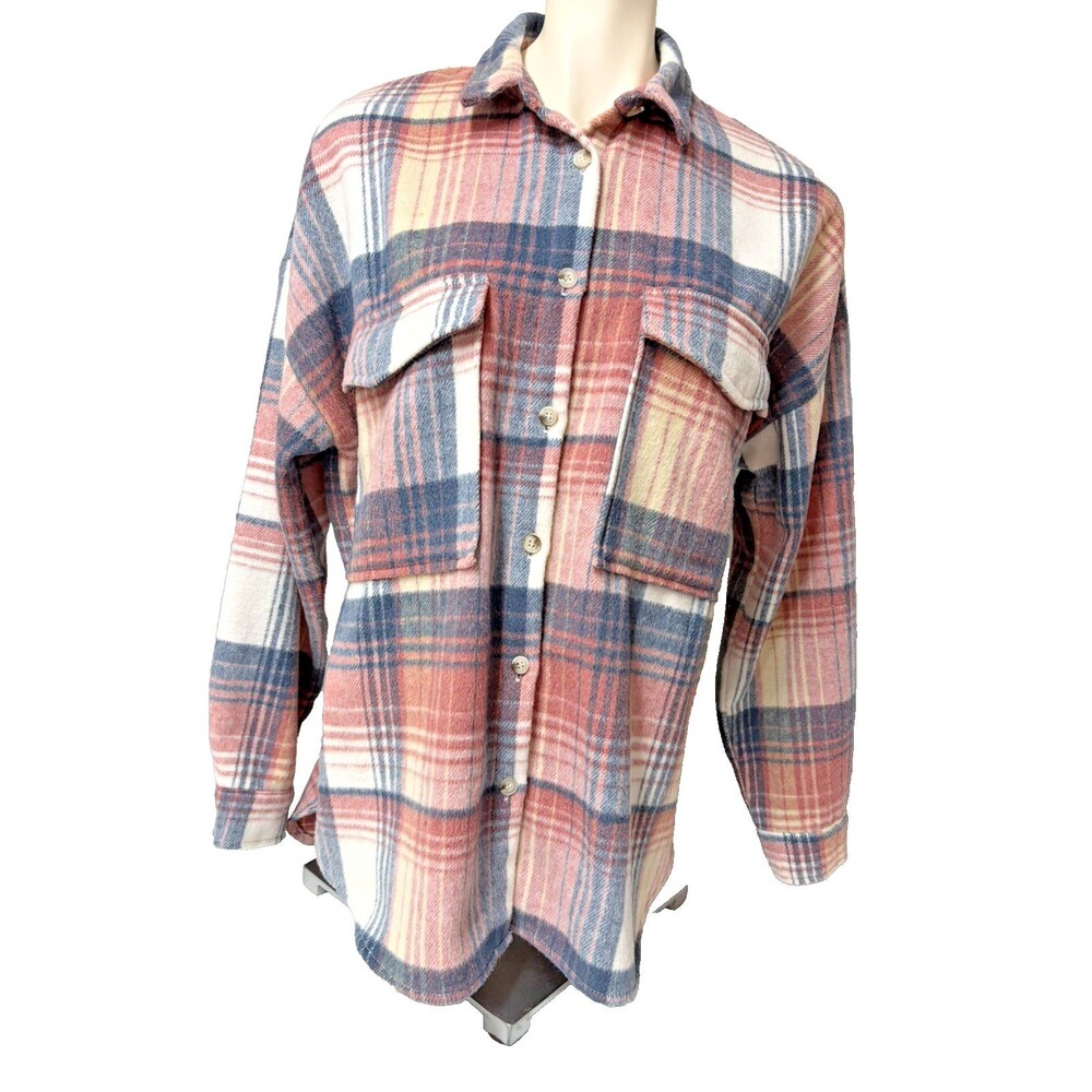 ACOA Plaid Oversized Flannel Shacket Shirt Jacket Size Small Polyester/Wool